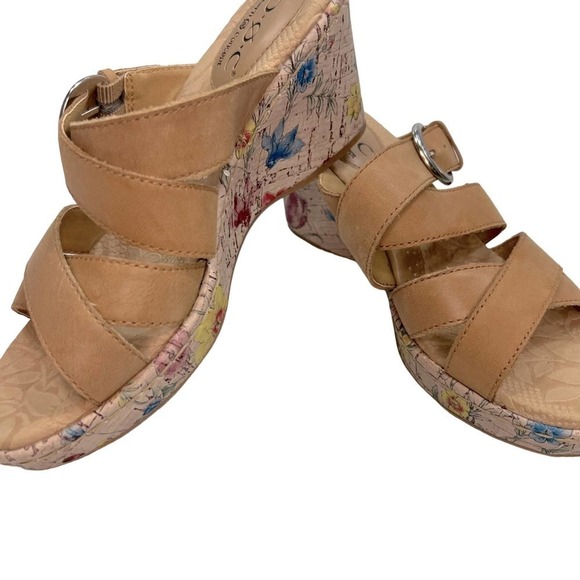 B.O.C Floral Cork Wedge SANDALS w Silver Buckle Size 6 - Picture 1 of 8